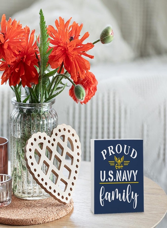 BARREEMO Proud Navy Family Decor Gifts for Navy Mom Dad Family US American Marine Military Patriotic Veterans Day Wood Decorations Sign for Home Office Desk Table Shelf 5 x 5 Inches - Image 4